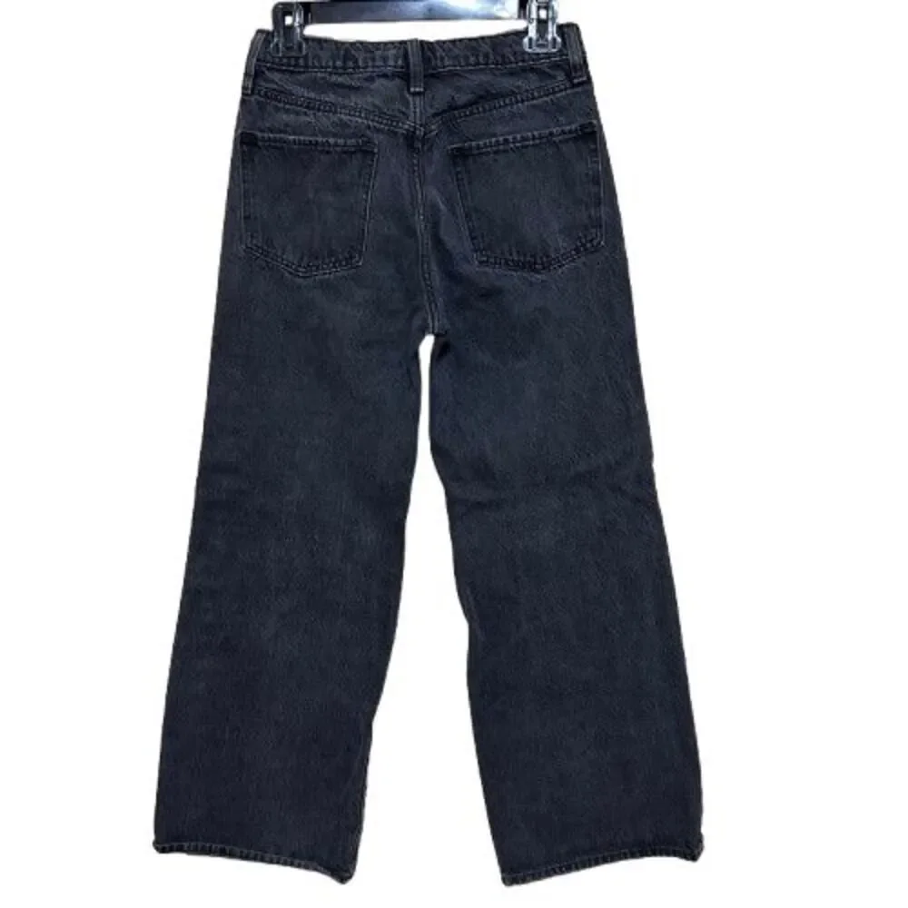 Old Navy High Rise Baggy Wide Leg Jeans Girls Size 16 Faded Black Grunge Skater